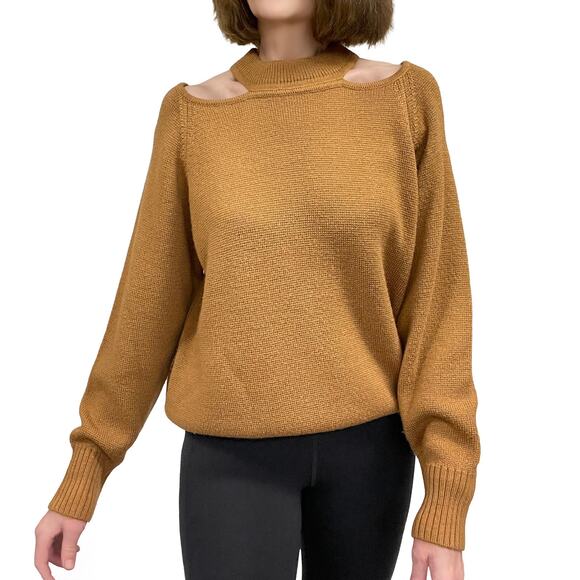 Jason Wu Camel Cold Shoulder Sweater Small $240 Golden Brown Wool Blend Relaxed - Picture 2 of 9